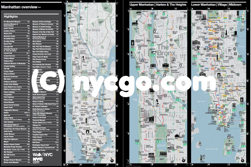 New York City Stadtpläne mit Detailansicht Manhattan zum Download auf planative.net - (c)nycgo.com