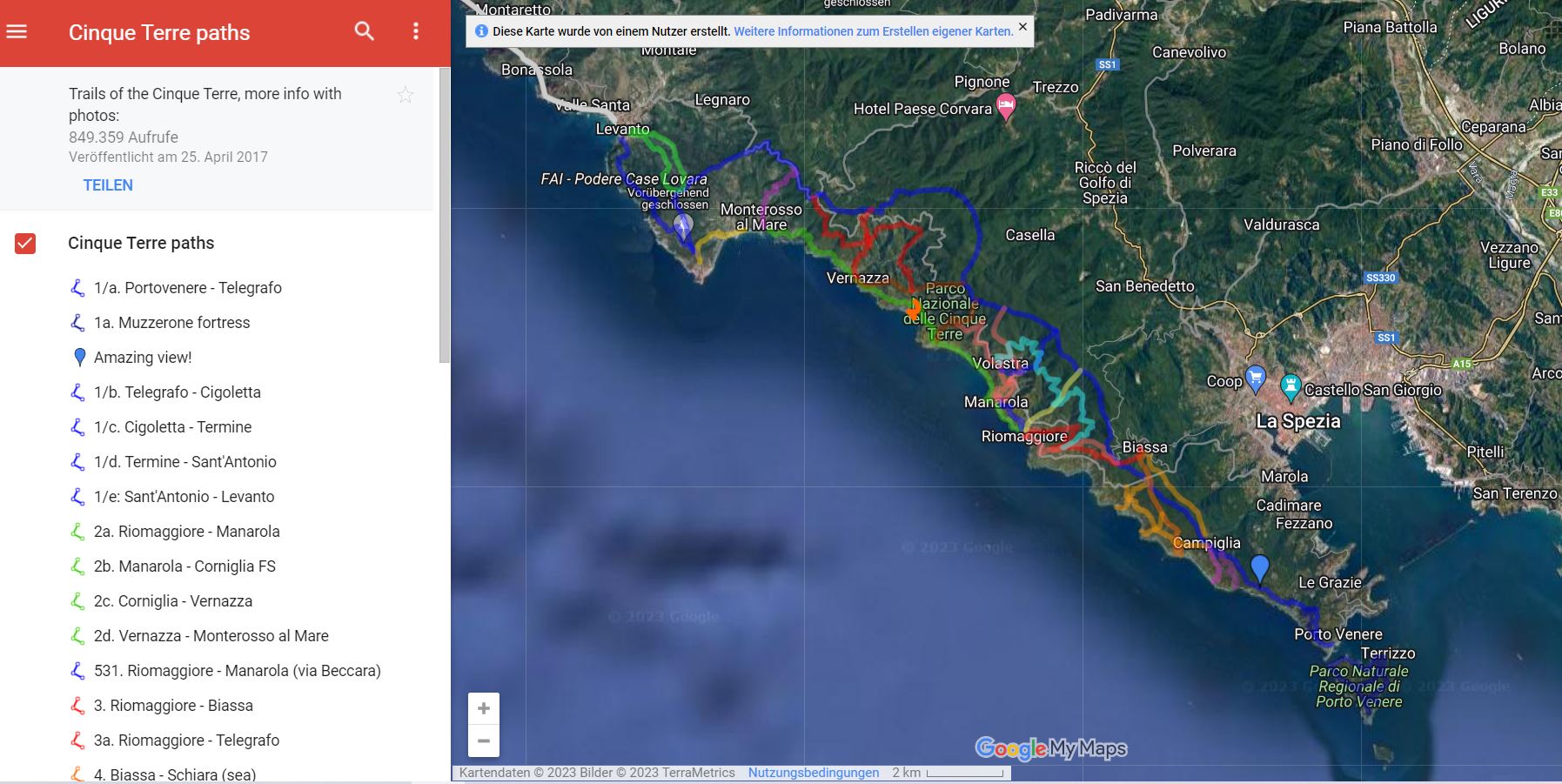 Free Cinque Terre map with hiking trails to download